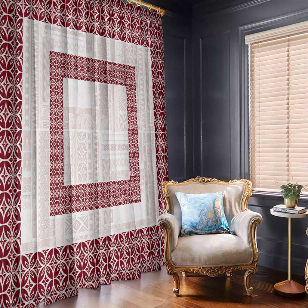 Samoa Siapo Red Trimmed Window Curtain Samoa White Sunday - Polynesian Pride