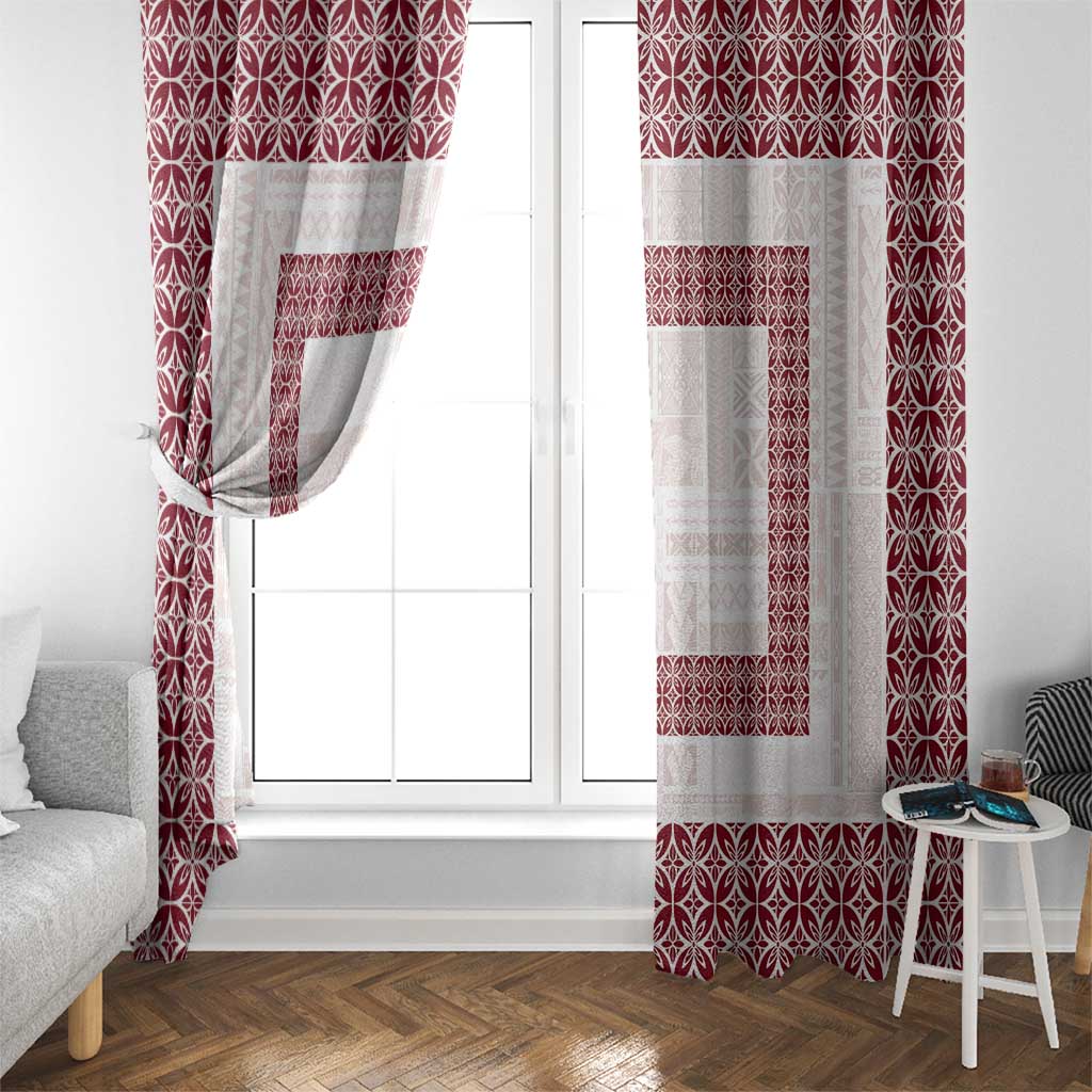 Samoa Siapo Red Trimmed Window Curtain Samoa White Sunday - Polynesian Pride