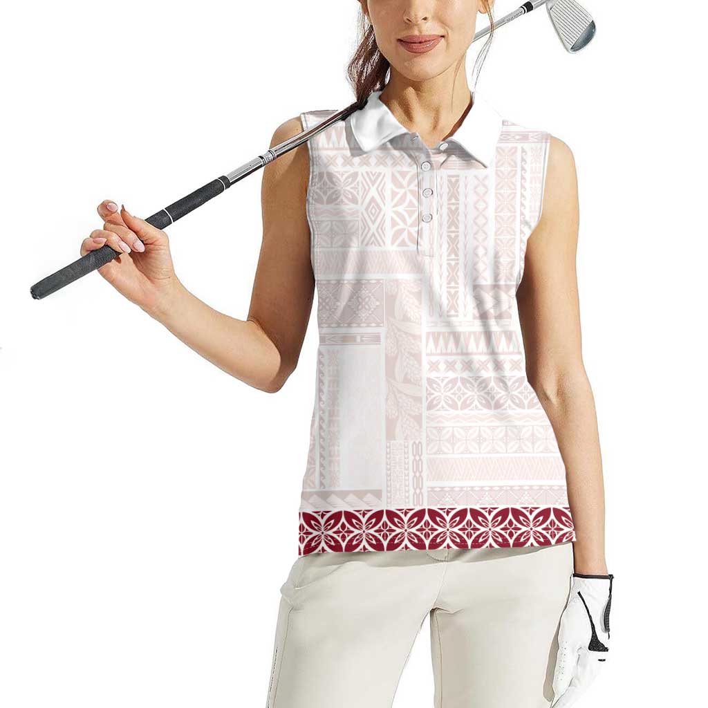 Samoa Siapo Red Trimmed Women Sleeveless Polo Shirt Samoa White Sunday - Polynesian Pride