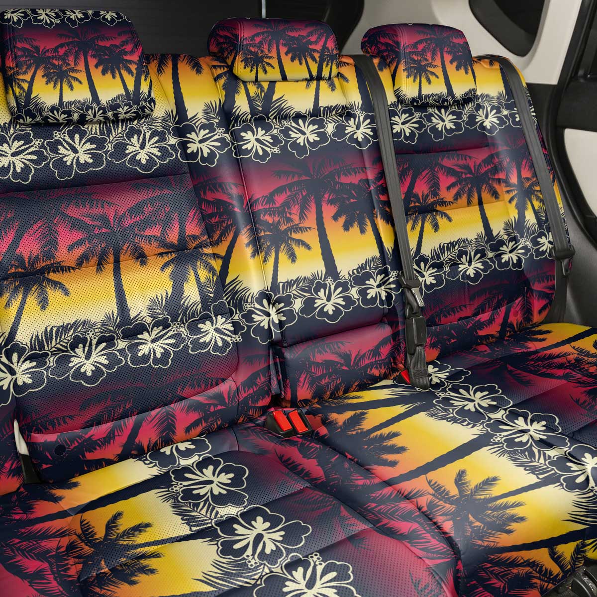 Hawaii Hibiscus Palm Tree Sunset Back Car Seat Cover Tropical Style - Polynesian Pride