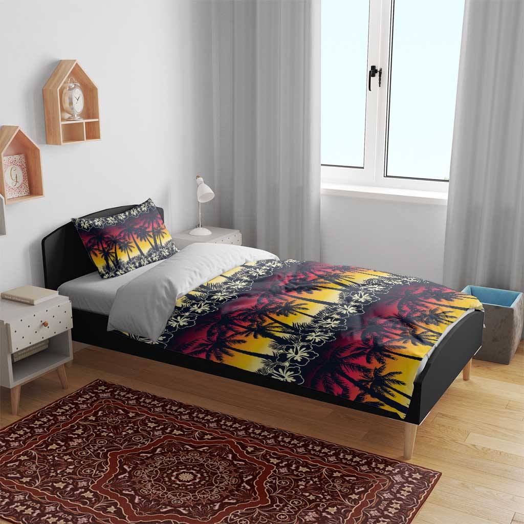 Hawaii Hibiscus Palm Tree Sunset Bedding Set Tropical Style - Polynesian Pride