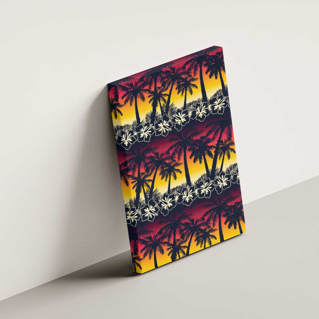 Hawaii Hibiscus Palm Tree Sunset Canvas Wall Art Tropical Style - Polynesian Pride