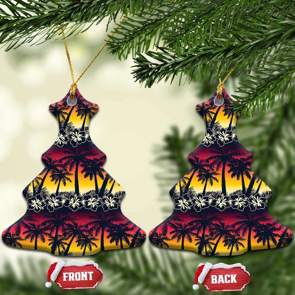 Hawaii Hibiscus Palm Tree Sunset Ceramic Ornament Tropical Style - Polynesian Pride