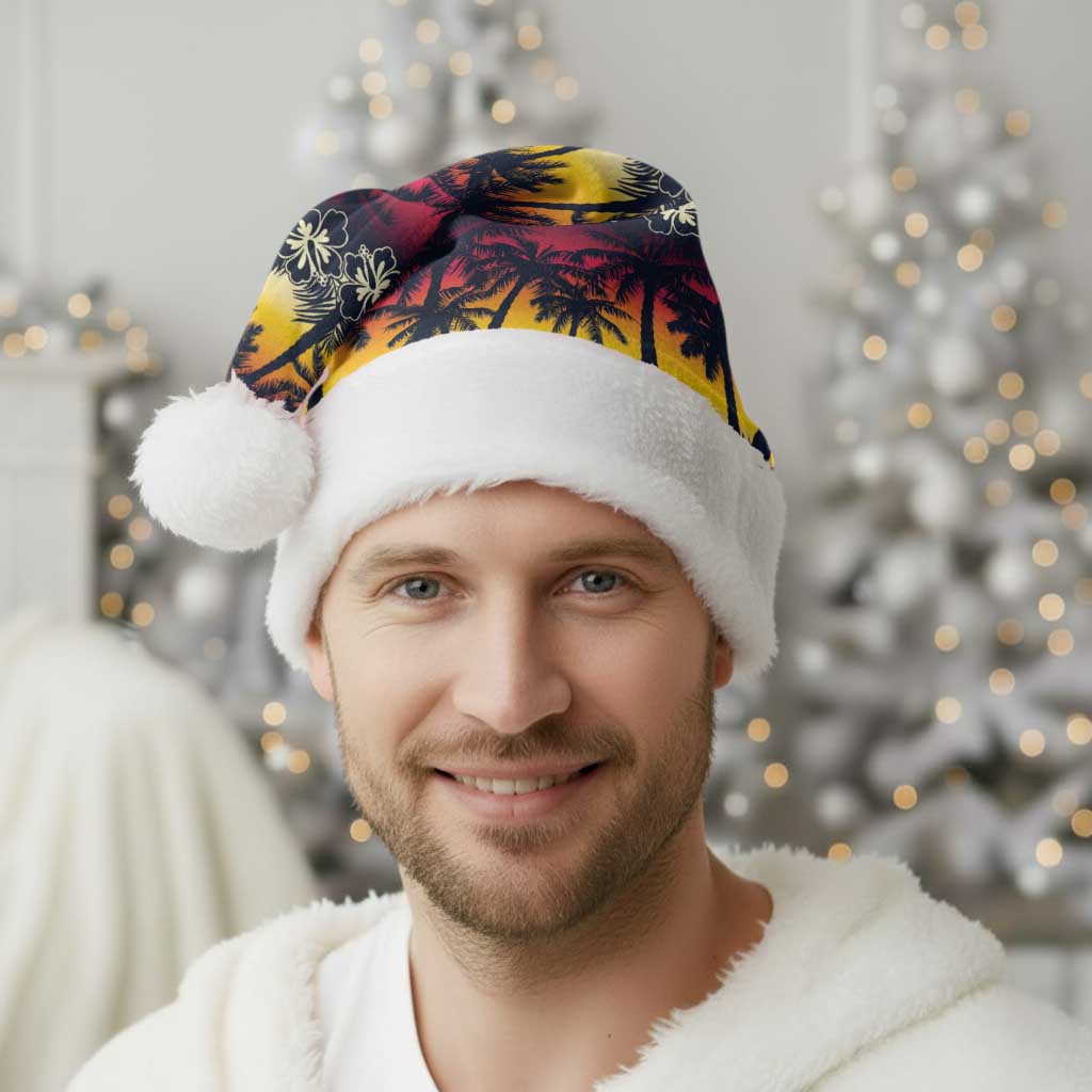 Hawaii Hibiscus Palm Tree Sunset Christmas Santa Hat Tropical Style - Polynesian Pride