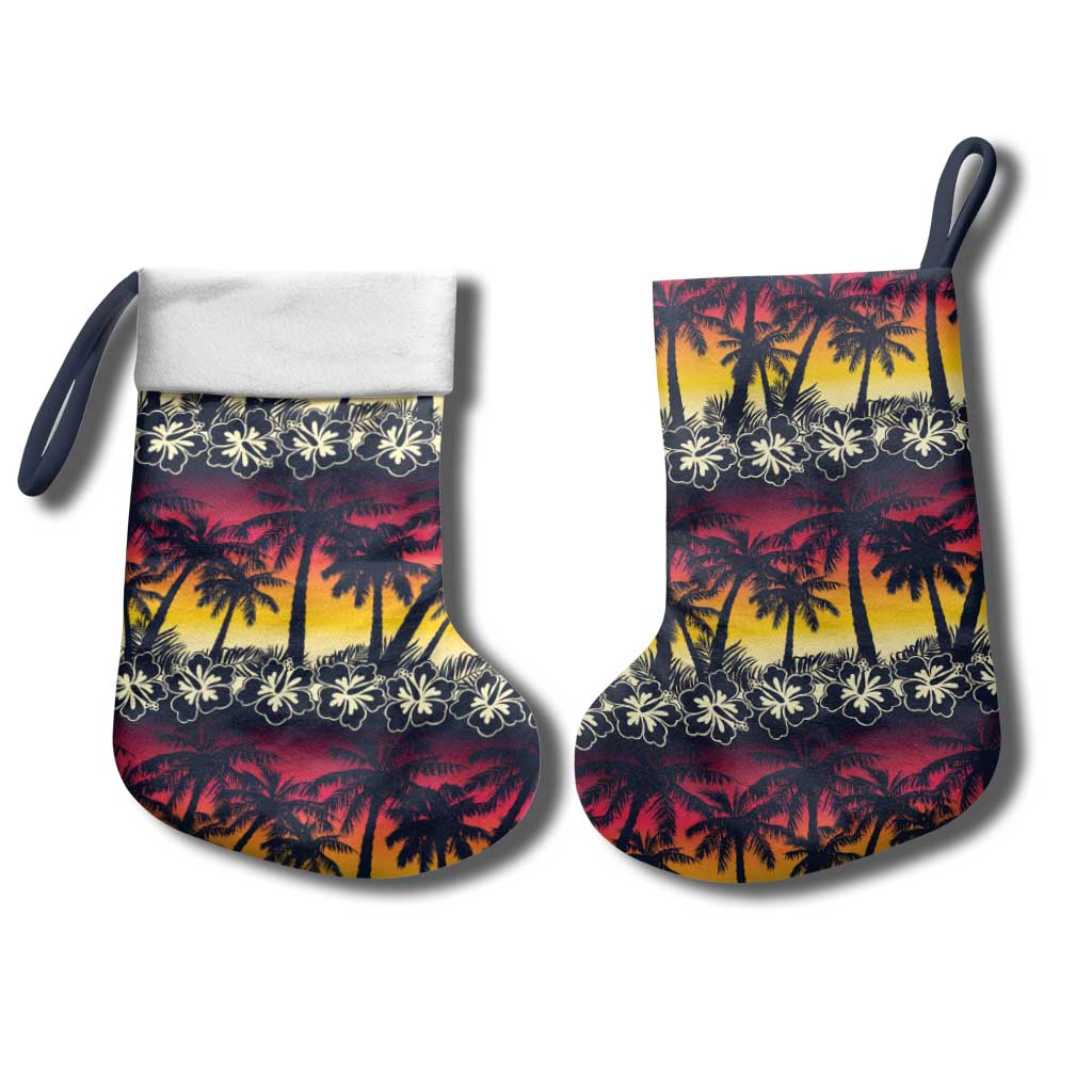 Hawaii Hibiscus Palm Tree Sunset Christmas Stocking Tropical Style - Polynesian Pride