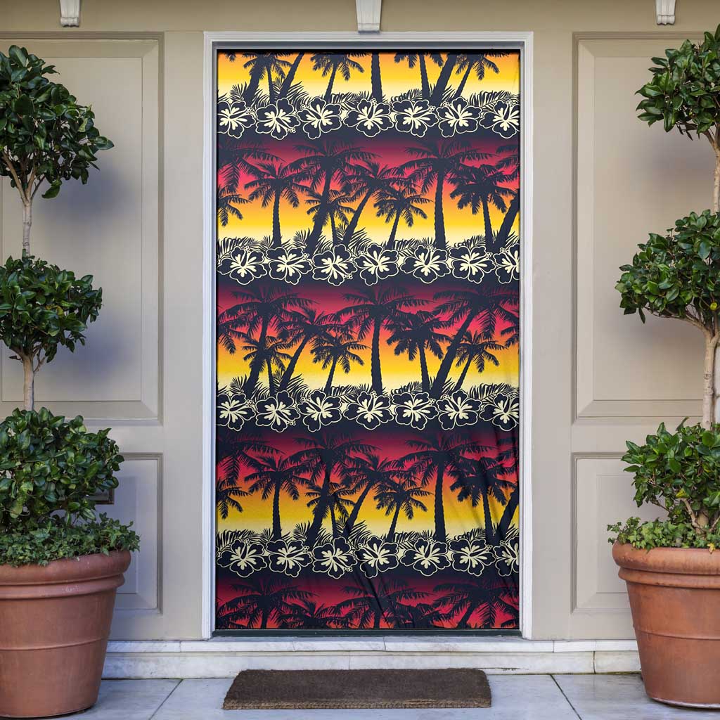 Hawaii Hibiscus Palm Tree Sunset Door Cover Tropical Style LT01 Multicolor - Polynesian Pride