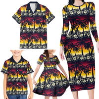 Hawaii Hibiscus Palm Tree Sunset Family Matching Long Sleeve Bodycon Dress and Hawaiian Shirt Tropical Style LT01 - Polynesian Pride