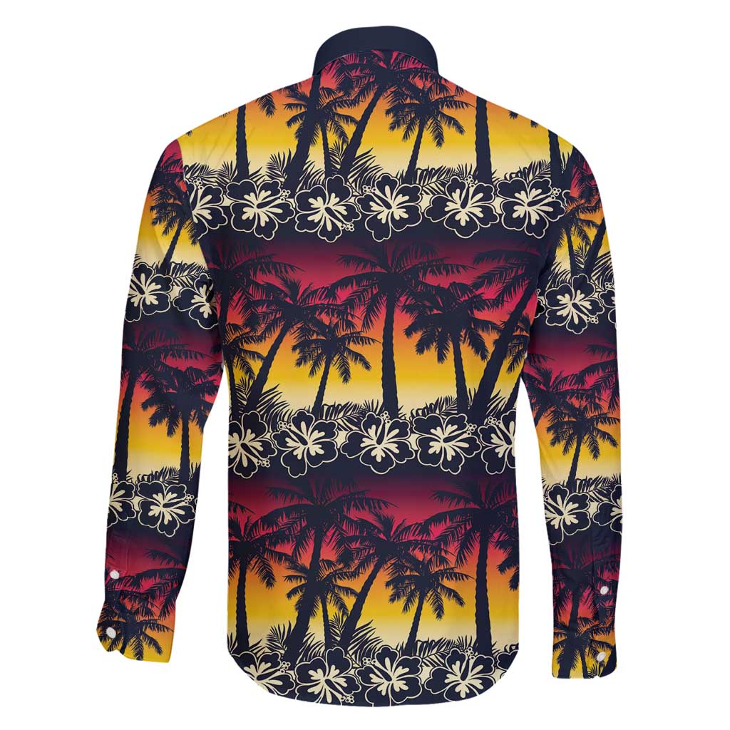 Hawaii Hibiscus Palm Tree Sunset Family Matching Long Sleeve Bodycon Dress and Hawaiian Shirt Tropical Style LT01 - Polynesian Pride