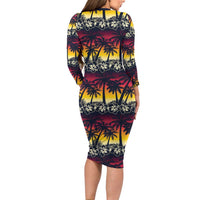 Hawaii Hibiscus Palm Tree Sunset Family Matching Long Sleeve Bodycon Dress and Hawaiian Shirt Tropical Style LT01 - Polynesian Pride