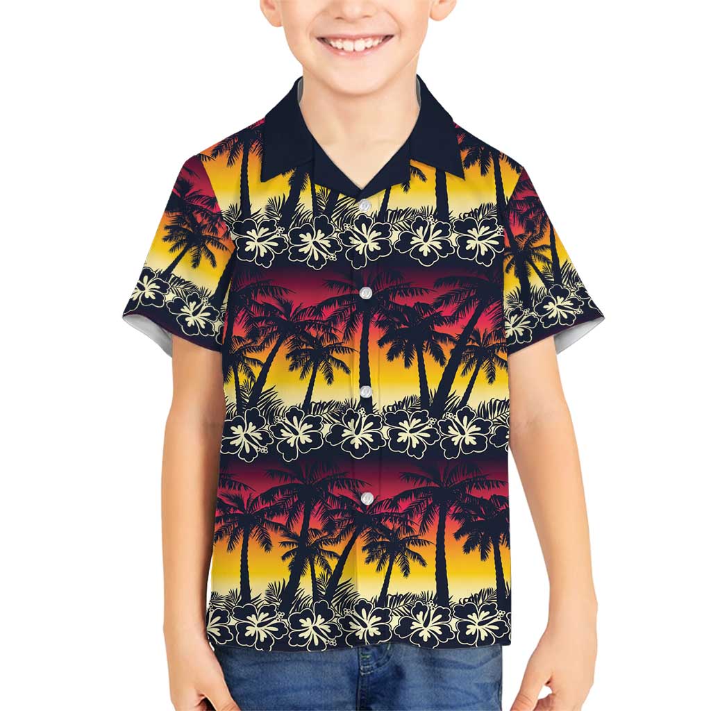 Hawaii Hibiscus Palm Tree Sunset Family Matching Long Sleeve Bodycon Dress and Hawaiian Shirt Tropical Style LT01 Son's Shirt Multicolor - Polynesian Pride