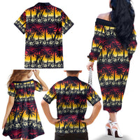Hawaii Hibiscus Palm Tree Sunset Family Matching Off The Shoulder Long Sleeve Dress and Hawaiian Shirt Tropical Style LT01 - Polynesian Pride