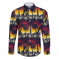 Hawaii Hibiscus Palm Tree Sunset Family Matching Off The Shoulder Long Sleeve Dress and Hawaiian Shirt Tropical Style LT01 Dad's Shirt - Long Sleeve Multicolor - Polynesian Pride