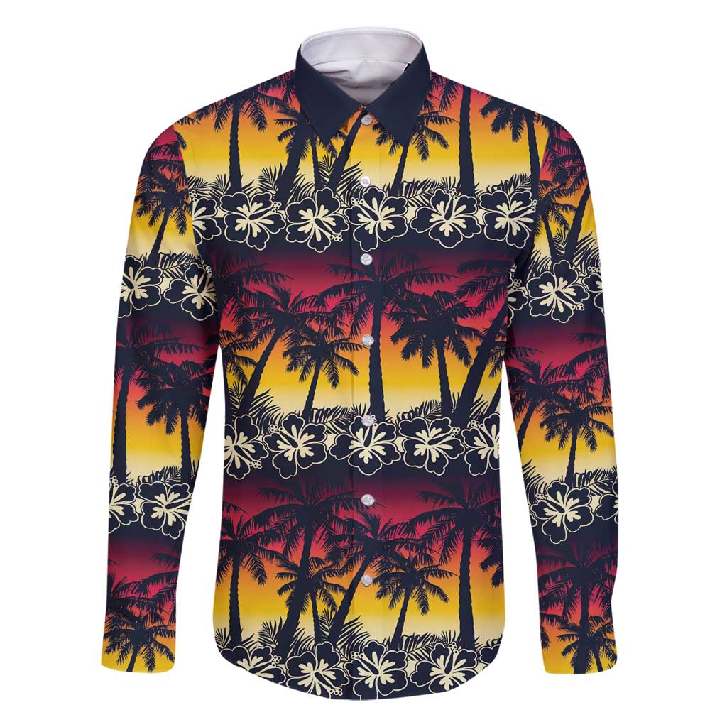 Hawaii Hibiscus Palm Tree Sunset Family Matching Off Shoulder Maxi Dress and Hawaiian Shirt Tropical Style - Polynesian Pride