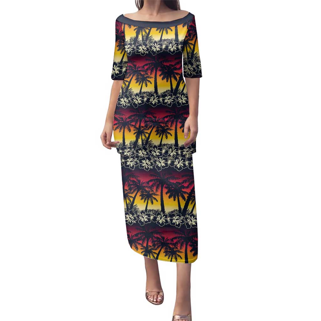Hawaii Hibiscus Palm Tree Sunset Family Matching Puletasi and Hawaiian Shirt Tropical Style - Polynesian Pride