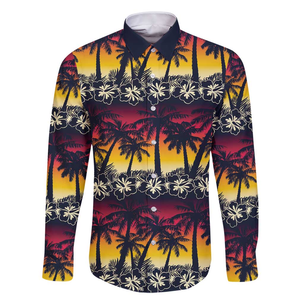 Hawaii Hibiscus Palm Tree Sunset Family Matching Short Sleeve Bodycon Dress and Hawaiian Shirt Tropical Style LT01 Dad's Shirt - Long Sleeve Multicolor - Polynesian Pride