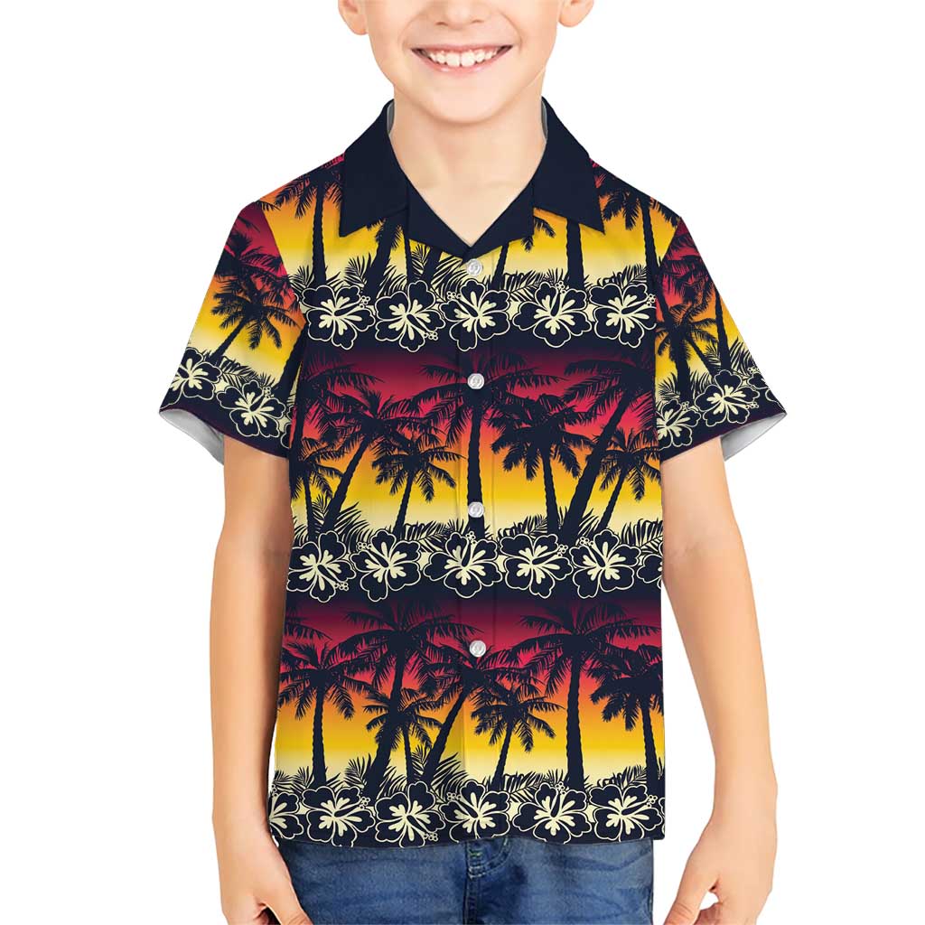 Hawaii Hibiscus Palm Tree Sunset Family Matching Short Sleeve Bodycon Dress and Hawaiian Shirt Tropical Style LT01 Son's Shirt Multicolor - Polynesian Pride