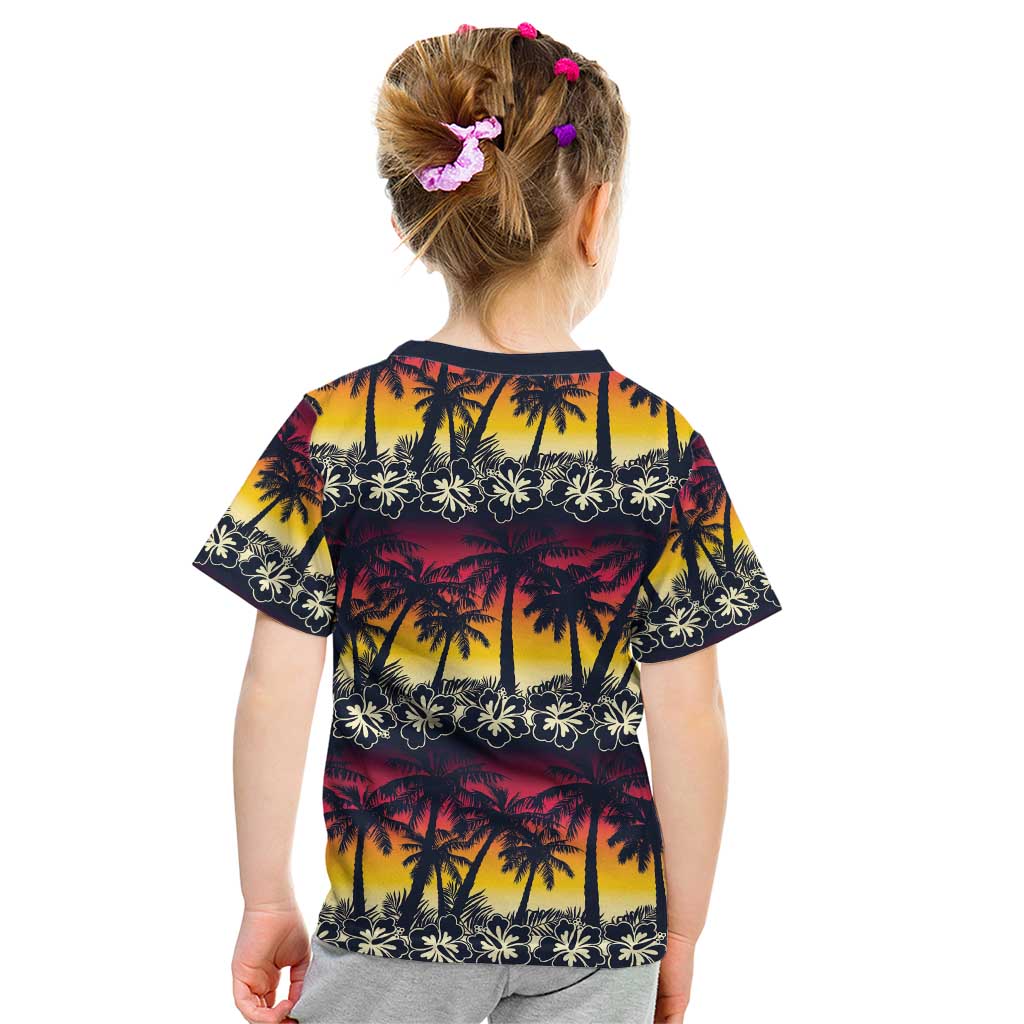 Hawaii Hibiscus Palm Tree Sunset Kid T Shirt Tropical Style - Polynesian Pride