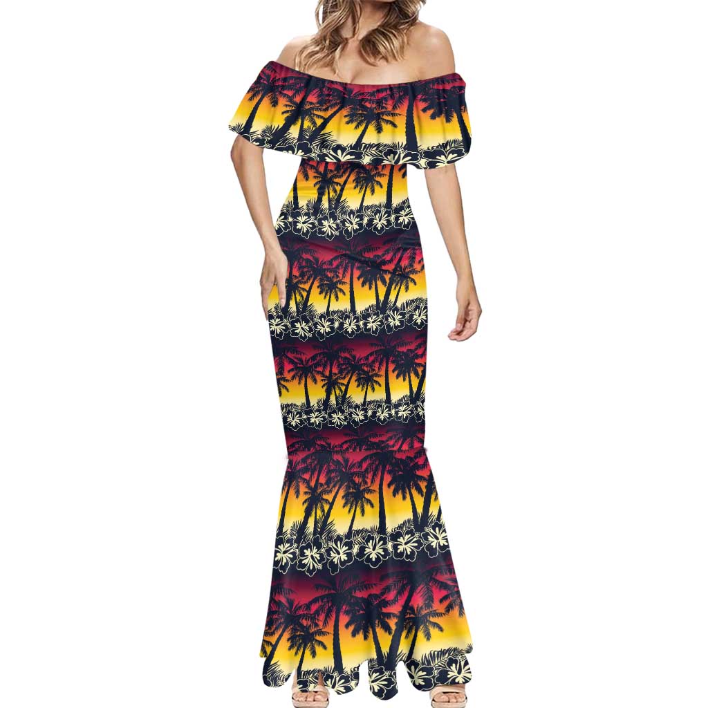 Hawaii Hibiscus Palm Tree Sunset Mermaid Dress Tropical Style - Polynesian Pride