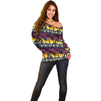Hawaii Hibiscus Palm Tree Sunset Off Shoulder Sweater Tropical Style - Polynesian Pride