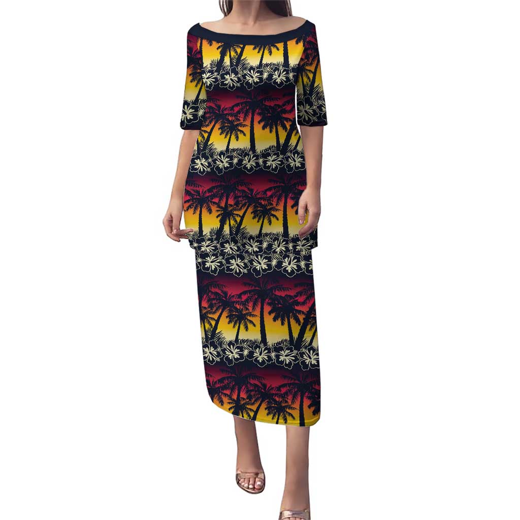 Hawaii Hibiscus Palm Tree Sunset Puletasi Tropical Style - Polynesian Pride