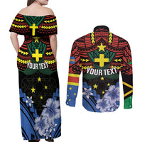Personalised Vanuatu Tafea Province Couples Matching Off Shoulder Maxi Dress and Long Sleeve Button Shirt Unique Tropical Tribal Pattern