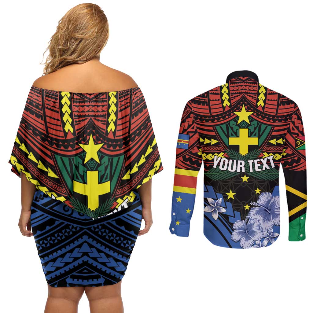 Personalised Vanuatu Tafea Province Couples Matching Off Shoulder Short Dress and Long Sleeve Button Shirt Unique Tropical Tribal Pattern