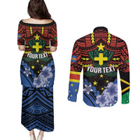 Personalised Vanuatu Tafea Province Couples Matching Puletasi and Long Sleeve Button Shirt Unique Tropical Tribal Pattern