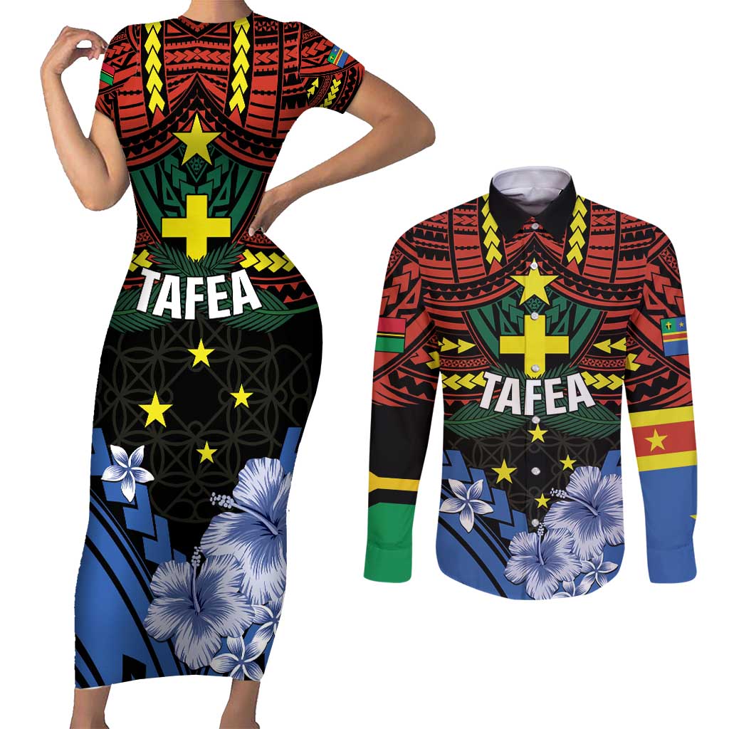 Personalised Vanuatu Tafea Province Couples Matching Short Sleeve Bodycon Dress and Long Sleeve Button Shirt Unique Tropical Tribal Pattern
