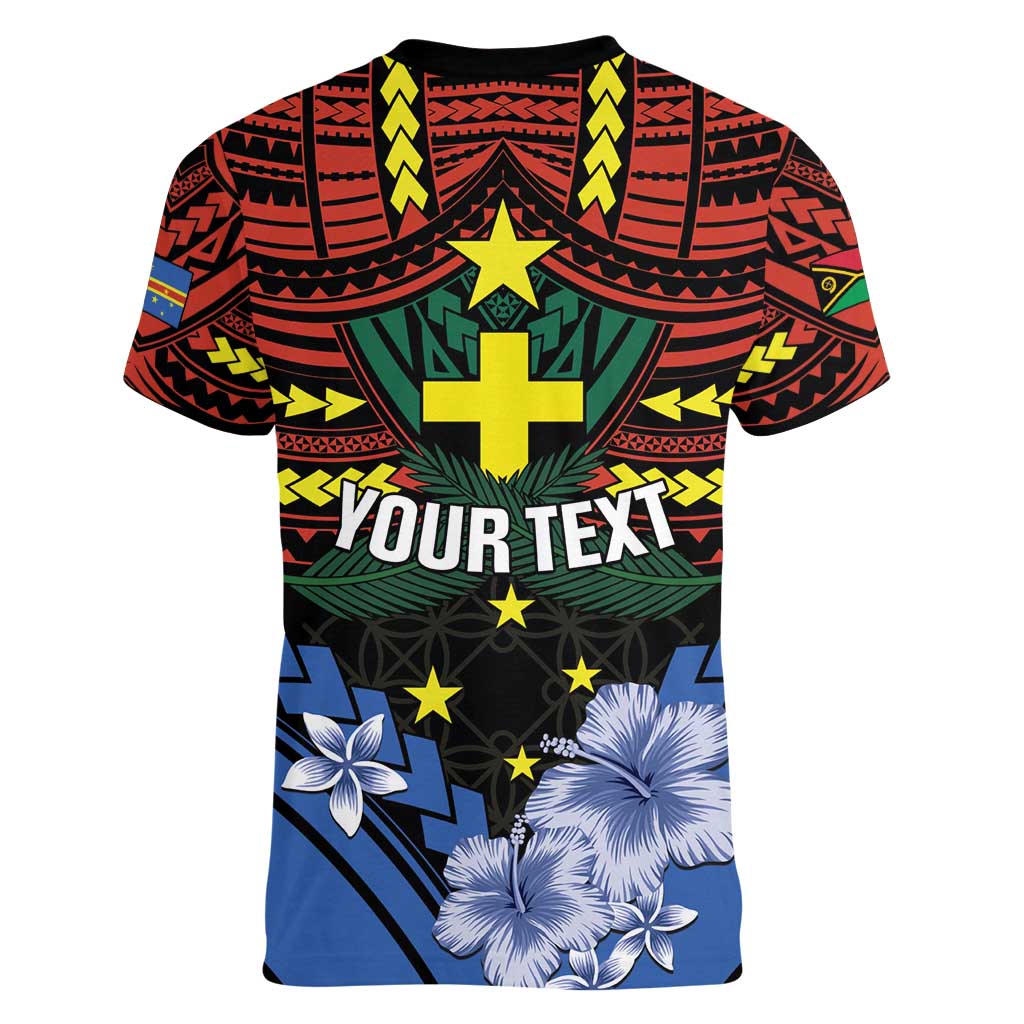 Personalised Vanuatu Tafea Province Women V-Neck T-Shirt Unique Tropical Tribal Pattern