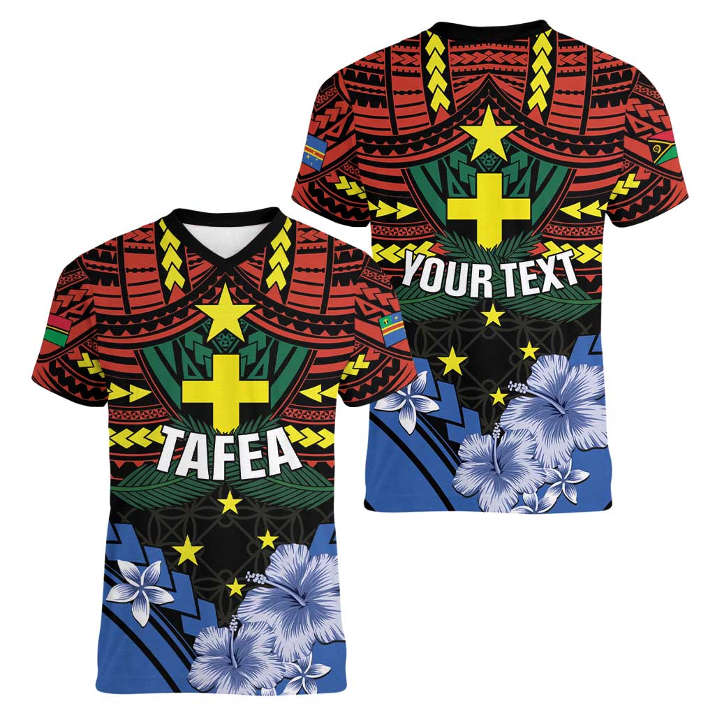 Personalised Vanuatu Tafea Province Women V-Neck T-Shirt Unique Tropical Tribal Pattern