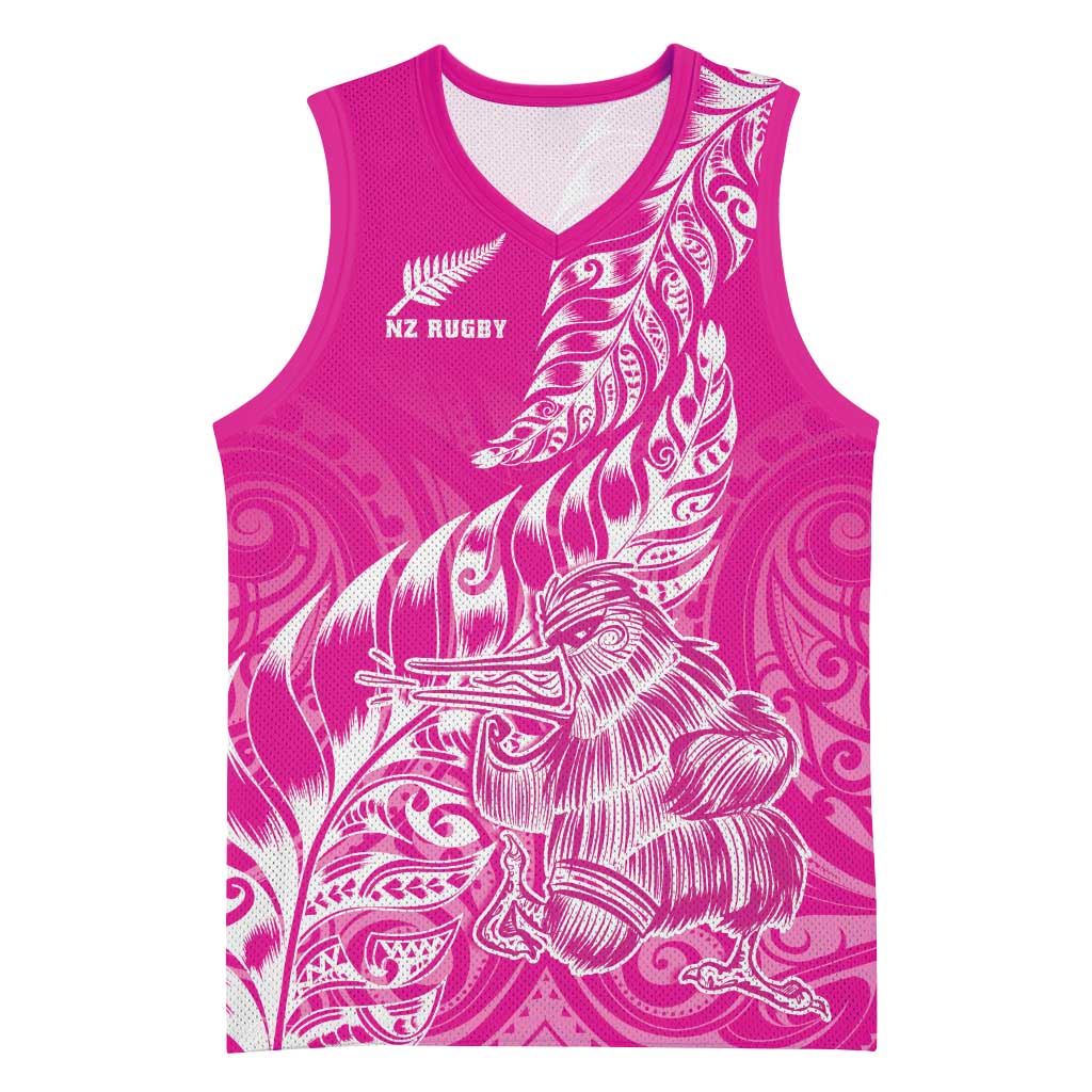 Custom New Zealand Rugby Silver Fern Basketball Jersey Aotearoa Kiwi Maori Pink Version - Polynesian Pride