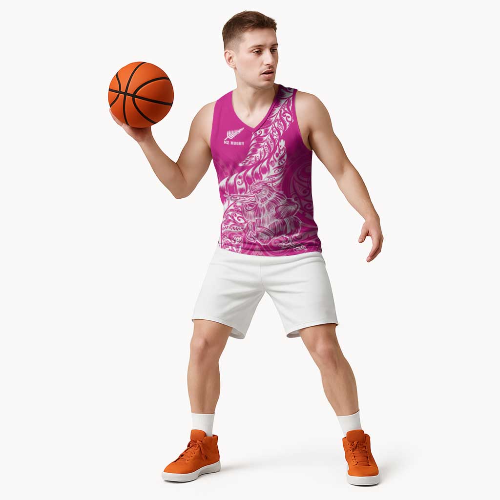 Custom New Zealand Rugby Silver Fern Basketball Jersey Aotearoa Kiwi Maori Pink Version - Polynesian Pride