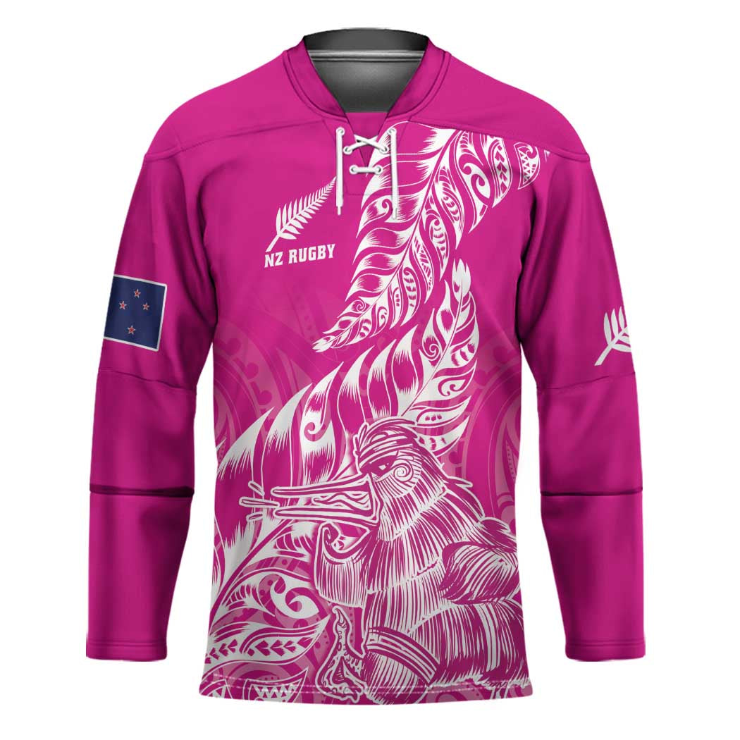 Custom New Zealand Rugby Silver Fern Hockey Jersey Aotearoa Kiwi Maori Pink Version - Polynesian Pride