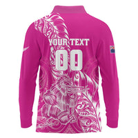 Custom New Zealand Rugby Silver Fern Long Sleeve Polo Shirt Aotearoa Kiwi Maori Pink Version - Polynesian Pride