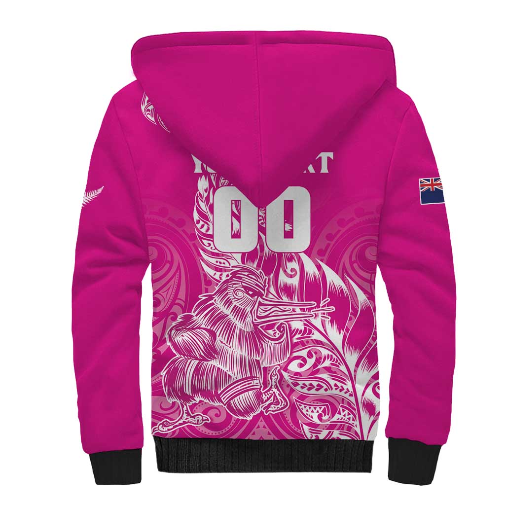 Custom New Zealand Rugby Silver Fern Sherpa Hoodie Aotearoa Kiwi Maori Pink Version LT01 - Polynesian Pride