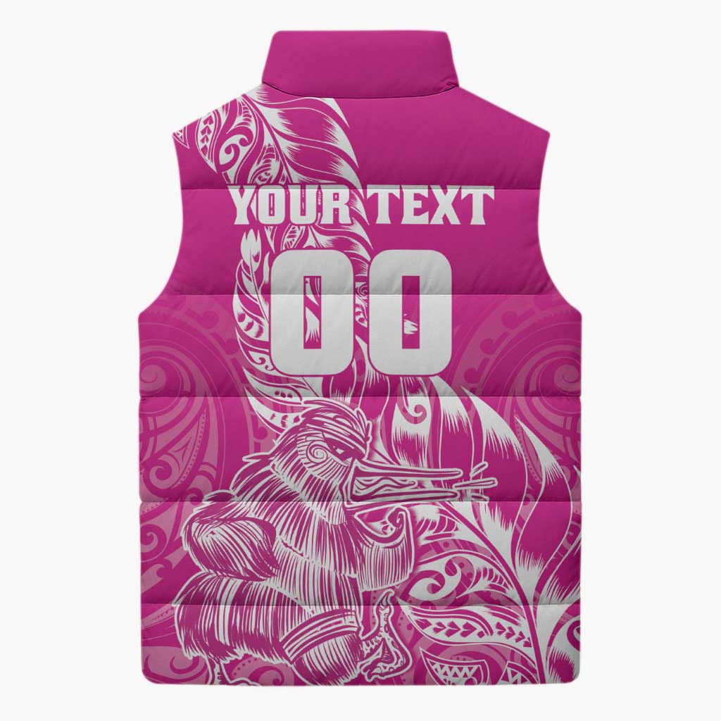 Custom New Zealand Rugby Silver Fern Sleeveless Puffer Jacket Aotearoa Kiwi Maori Pink Version - Polynesian Pride