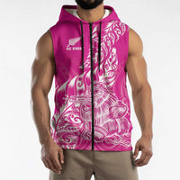 Custom New Zealand Rugby Silver Fern Sleeveless Zip Hoodie Aotearoa Kiwi Maori Pink Version LT01 - Polynesian Pride