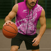 Custom New Zealand Rugby Silver Fern Sleeveless Zip Hoodie Aotearoa Kiwi Maori Pink Version LT01 - Polynesian Pride