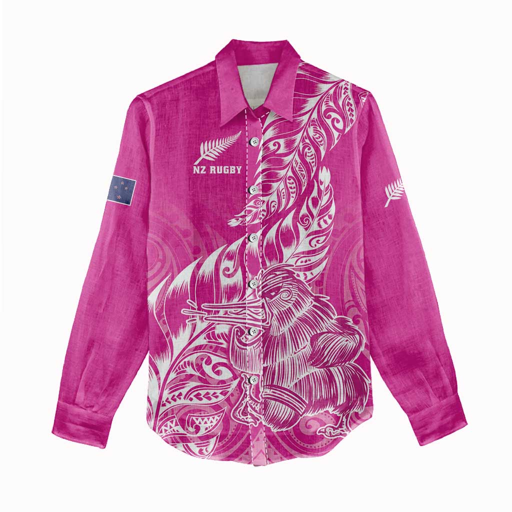 Custom New Zealand Rugby Silver Fern Women Casual Shirt Aotearoa Kiwi Maori Pink Version LT01 - Polynesian Pride