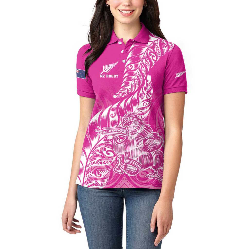 Custom New Zealand Rugby Silver Fern Women Polo Shirt Aotearoa Kiwi Maori Pink Version LT01 - Polynesian Pride