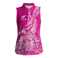 Custom New Zealand Rugby Silver Fern Women Sleeveless Polo Shirt Aotearoa Kiwi Maori Pink Version LT01 Female Pink - Polynesian Pride