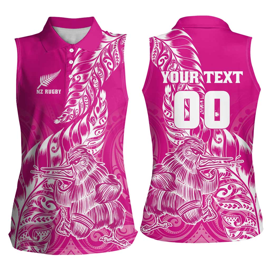 Custom New Zealand Rugby Silver Fern Women Sleeveless Polo Shirt Aotearoa Kiwi Maori Pink Version LT01 - Polynesian Pride