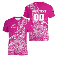 Custom New Zealand Rugby Silver Fern Women V-Neck T-Shirt Aotearoa Kiwi Maori Pink Version LT01 - Polynesian Pride