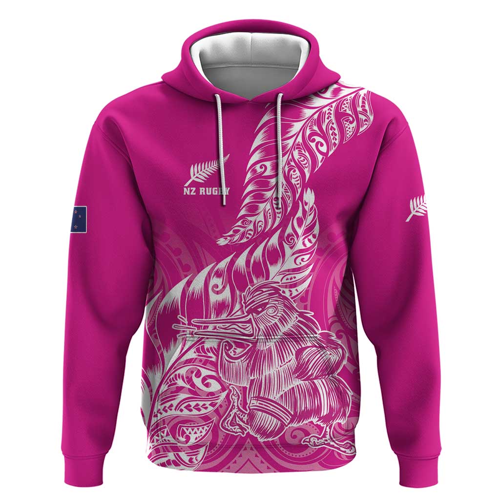 Custom New Zealand Rugby Silver Fern Zip Hoodie Aotearoa Kiwi Maori Pink Version - Polynesian Pride