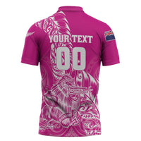 Custom New Zealand Rugby Silver Fern Zipper Polo Shirt Aotearoa Kiwi Maori Pink Version LT01 - Polynesian Pride