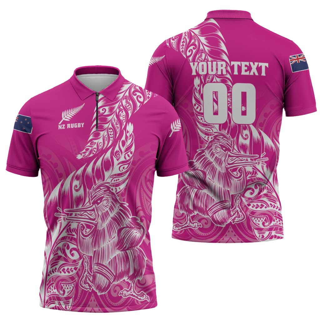 Custom New Zealand Rugby Silver Fern Zipper Polo Shirt Aotearoa Kiwi Maori Pink Version LT01 - Polynesian Pride