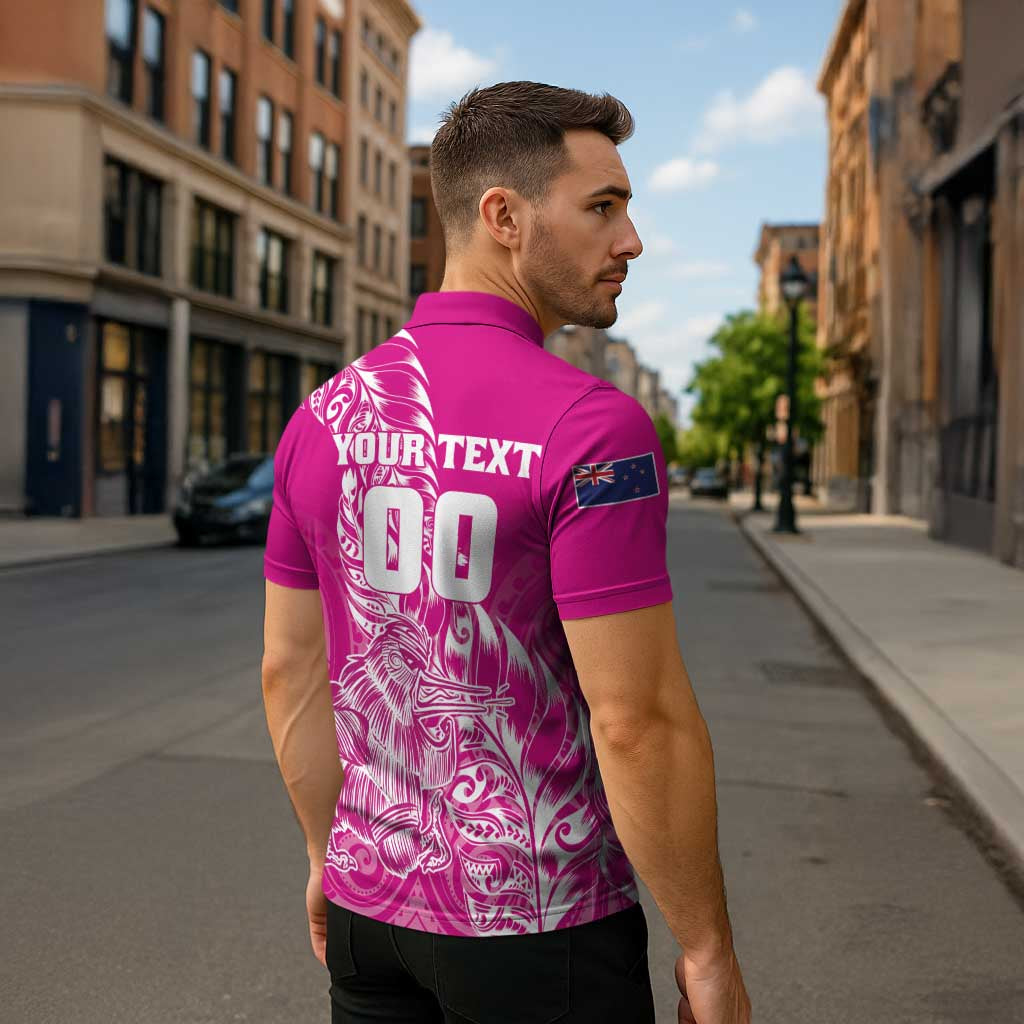 Custom New Zealand Rugby Silver Fern Zipper Polo Shirt Aotearoa Kiwi Maori Pink Version LT01 - Polynesian Pride