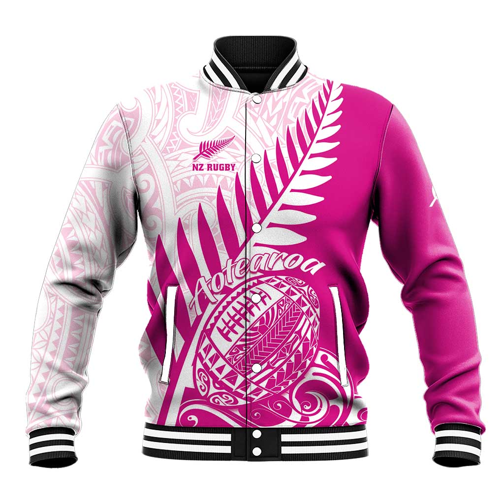 Custom New Zealand Rugby Silver Fern Baseball Jacket Aotearoa Maori Pink Version - Polynesian Pride