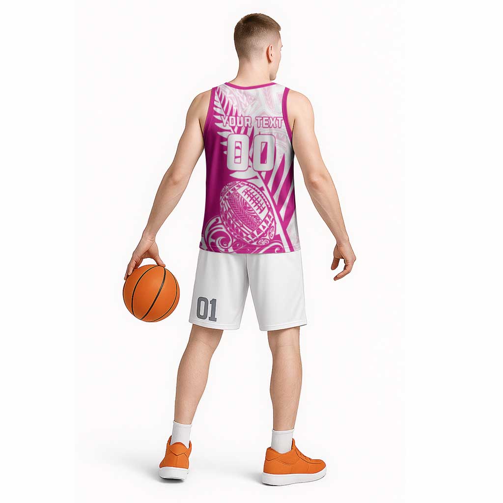 Custom New Zealand Rugby Silver Fern Basketball Jersey Aotearoa Maori Pink Version - Polynesian Pride
