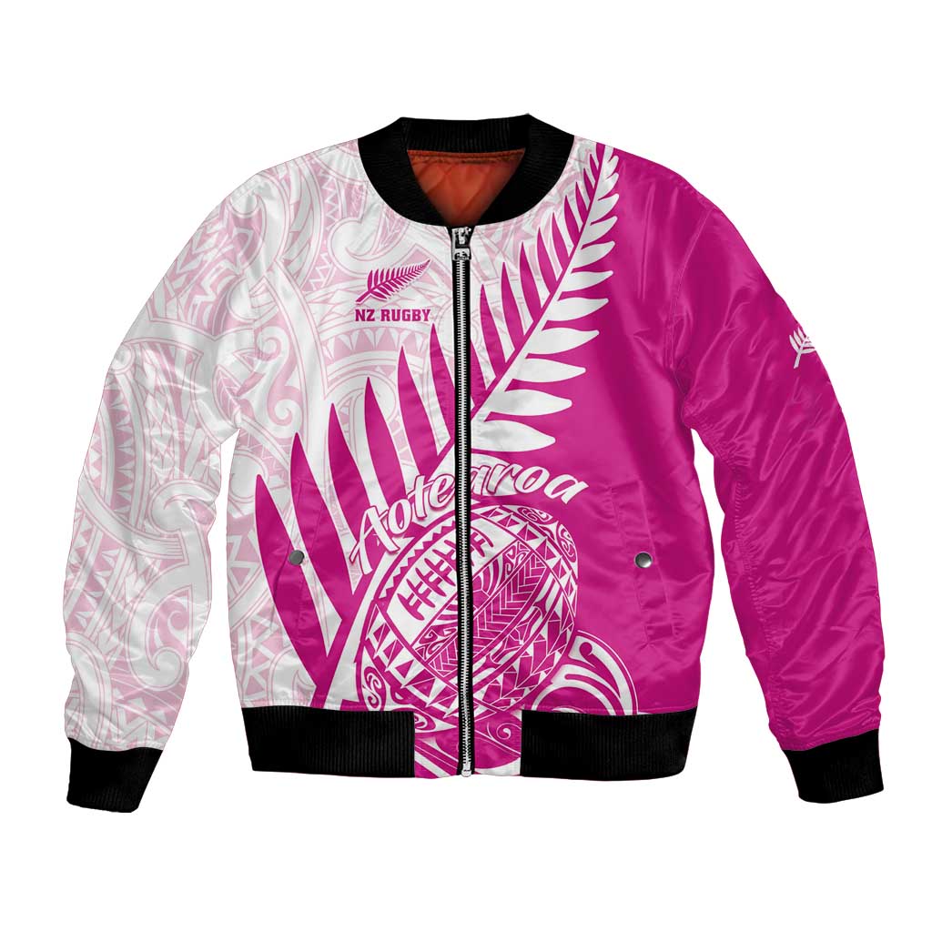 Custom New Zealand Rugby Silver Fern Bomber Jacket Aotearoa Maori Pink Version - Polynesian Pride